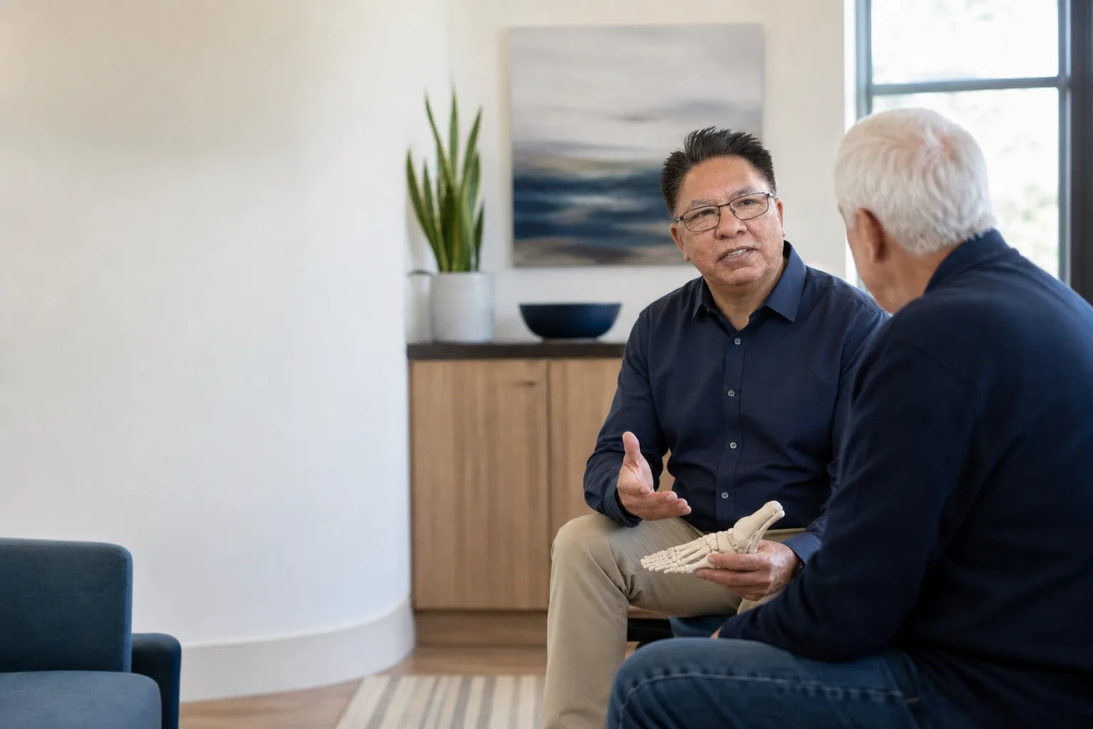 Dr. Richard Mercado speaking with a patient during a foot and ankle consultation